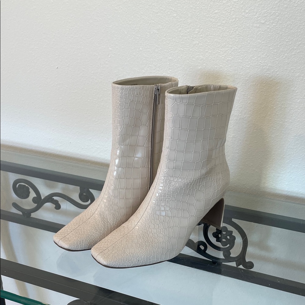 Seven Dials Cool Heel Cream Faux Croc-Embossed Ankle Boots
